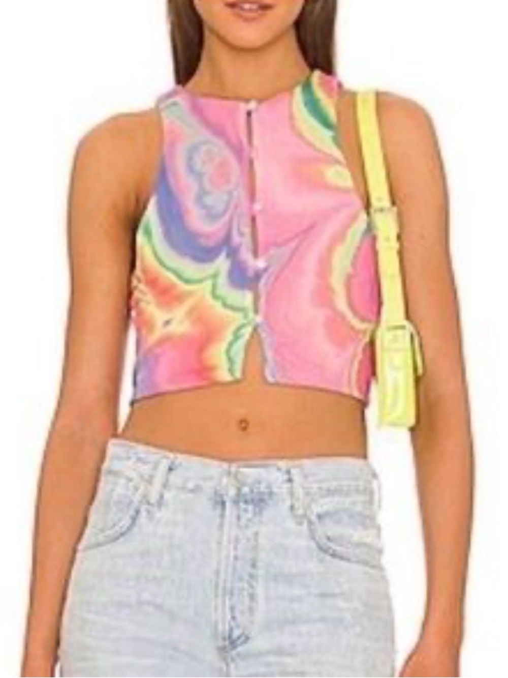 AFRM Calabra Multicolor Tie-Dye Button Front Mesh Crop Tank - Picture 2 of 8